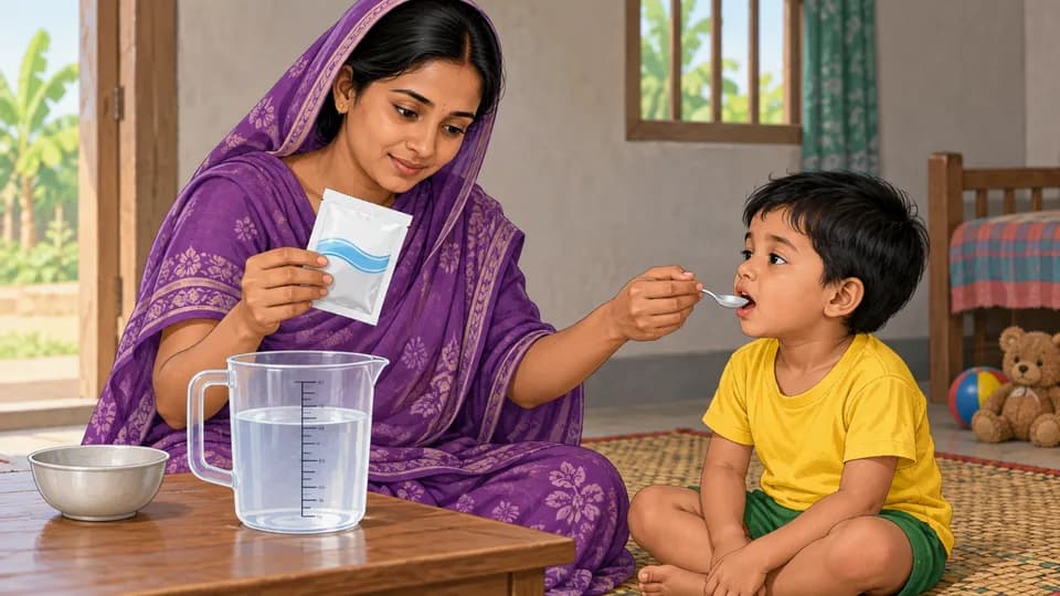 ধাপ ২: প্যাকেটের নির্দেশনা মেনে ORS ঠিকভাবে তৈরি করুন