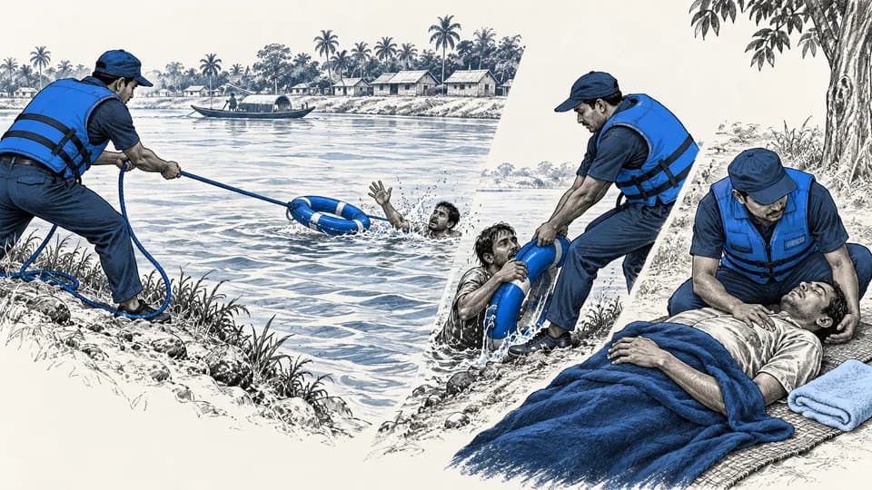 নিরাপদ উদ্ধার ও সমতলে শোয়ানো — স্কেচ চিত্র