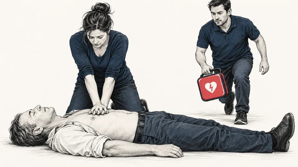 ধাপ ৬: তাৎক্ষণিক সিপিআর ও এ ই ডি-র প্রস্তুতি — Emergency CPR — চিত্র নির্দেশিকা