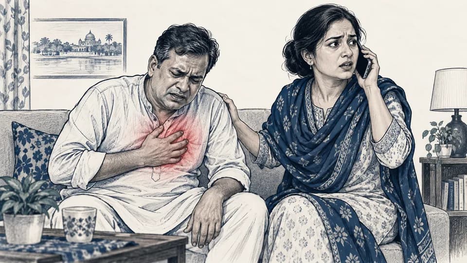 ধাপ ১: লক্ষণ চেনা ও হার্ট অ্যাটাক নিশ্চিত করা — চিত্র নির্দেশিকা