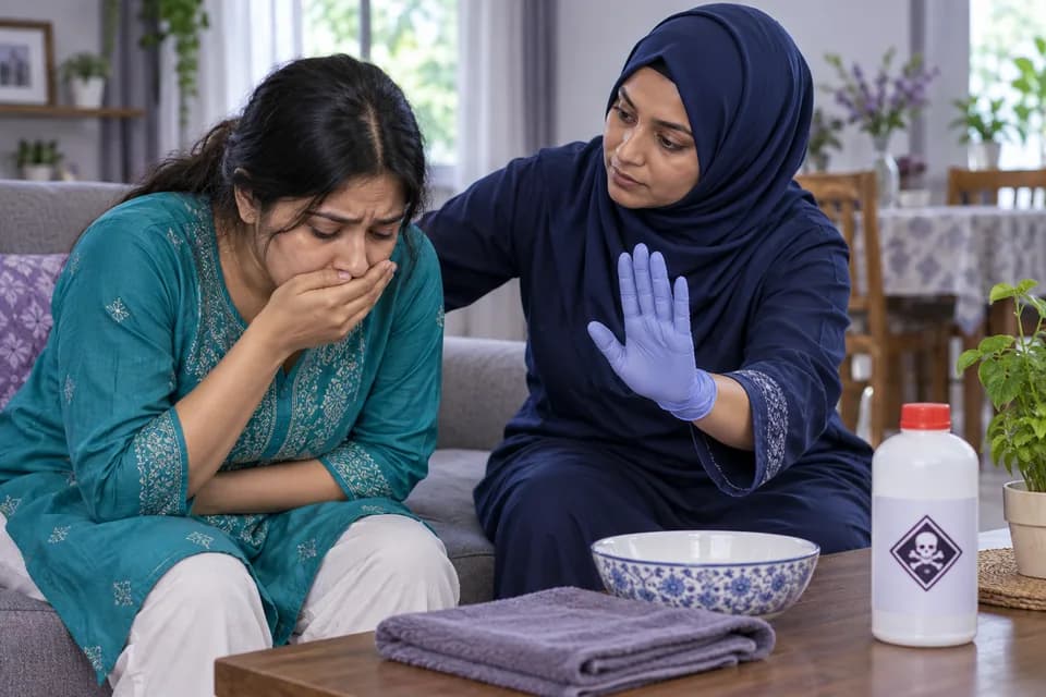 জোর করে বমি করাবেন না বিষয়ে নিরাপদ first-aid দৃশ্য