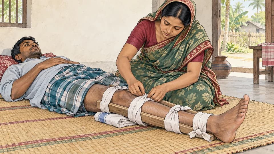 ধাপ ১: আক্রান্ত অঙ্গ সম্পূর্ণ নিশ্চল ও স্থির রাখা — চিত্র নির্দেশিকা